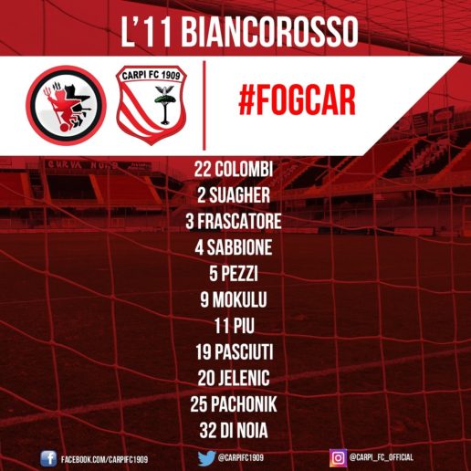 Foggia-Carpi formazioni ufficiali